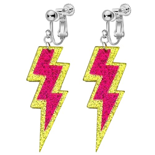 70er 80er Jahre Neon-Clip-On-Ohrringe für Damen, nicht durchbohrend, bunt, blitzend, Acryl, Retro, geometrisch, Donnerblitz, Tropfen-Ohrringe für 80er-Jahre-Kostüm, Party-Zubehör, Acryl, Kein 70er 80er Jahre Neon-Clip-On-Ohrringe für Damen, nicht durchbohrend, bunt, blitzend, Acryl, Retro, geometrisch, Donnerblitz, Tropfen-Ohrringe für 80er-Jahre-Kostüm, Party-Zubehör, Acryl, Kein von Jocao