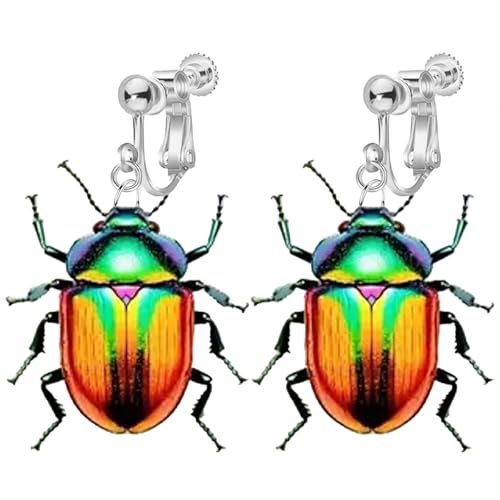 Käfer-Acryl-Ohrclips für Frauen, nicht durchbohrt, einzigartiges 2D-Muster, niedlicher Marienkäfer-Tropfen, süße blaue fliegende Libelle, lustiger Modeschmuck von Jocao