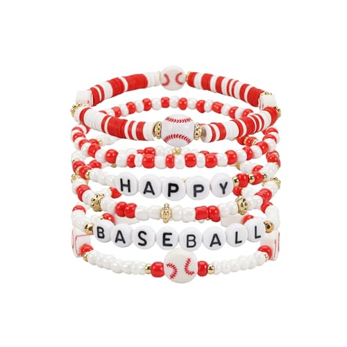 Jocbean Baseball-Perlenarmbänder für Frauen, stapelbar, Heishi-Sportthemen-Armband, klein, Harz, kein Edelstein Jocbean Baseball-Perlenarmbänder für Frauen, stapelbar, Heishi-Sportthemen-Armband, klein, Harz, kein Edelstein von Jocbean