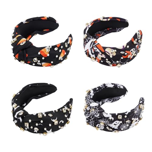 Jocbean Halloween Geknotete Stirnbänder für Frauen mit Kürbis, Totenkopf, Stern, Mond, Drucken, Strass, breites Haarband Jocbean Halloween Geknotete Stirnbänder für Frauen mit Kürbis, Totenkopf, Stern, Mond, Drucken, Strass, breites Haarband von Jocbean
