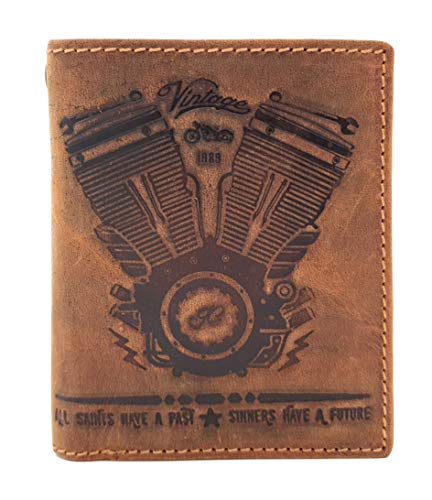 Jockey Club echt Leder Biker Geldbörse hoch Hunterleder Portemonnaie Motor Motorblock mit RFID Schutz von Jockey Club