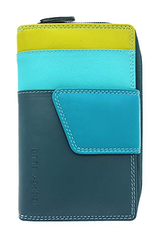 Jockey Club echt Leder Damen Geldbörse mit verstellbarem Außenriegel Portemonnaie feines Kalbsnappaleder Rio Tropic Multicolor mit farbenfrohen Innenleben und RFID Schutz von Jockey Club