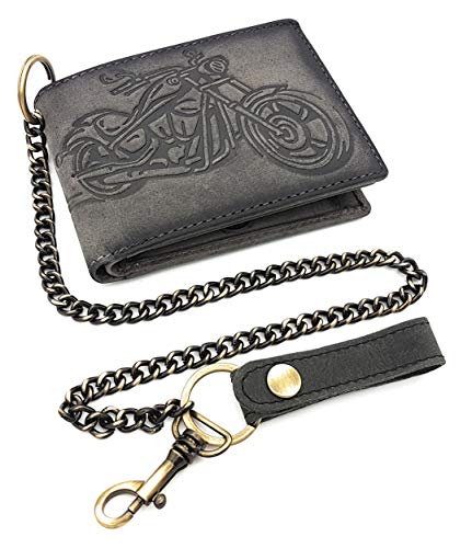 Jockey Club echt Leder Biker Geldbörse quer Hunterleder Portemonnaie Motorrad mit 50cm Kette & RFID Schutz von Jockey Club