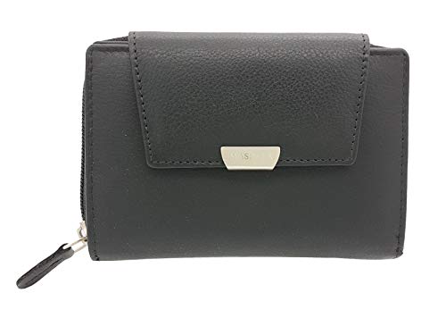 Jockey Club echt Leder Damen Geldbörse Portemonnaie Geldbeutel vollnarbiges weiches Rindleder Massala mit RFID Schutz (Schwarz) von Jockey Club