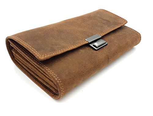 Jockey Club echt Leder Kellnerbörse Taxibörse Geldbörse Portemonnaie, 4 Kartenfächer mit RFID Schutz, Robustes Hunterleder Cognac braun von Jockey Club