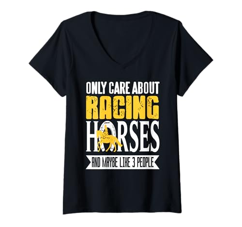 Damen Ich Mag Nur Rennpferde Und Drei Leute T-Shirt mit V-Ausschnitt von Jockey Humor Für Pferdesport Fans