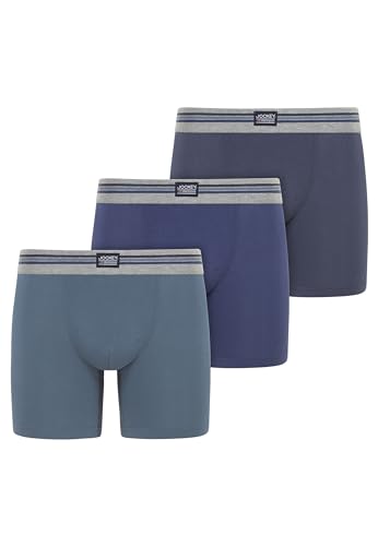 Jockey Boxer Trunk – Boxershorts Herren im 3er Pack, Unterhosen ohne Eingriff, Unterwäsche aus Baumwolle und Elasthan, 3er Set, in Blau von Jockey