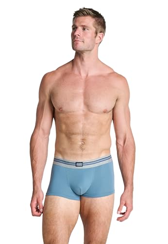 Jockey Cotton Stretch Short Trunk – Boxershorts Herren im 3er Pack, Unterhose mit mittlerer Leibhöhe, Unterwäsche aus Baumwolle und Elasthan, 3er Set in Grau-Melange, in Blau von Jockey