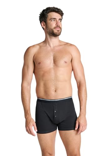 Jockey Boxer Trunk - Boxershorts Herren im 2er Pack, Unterhosen mit Eingriff und Knöpfen, Unterwäsche aus 100% Baumwolle, Herren Unterhosen aus Feinripp-Material, 2er Set, in Schwarz von Jockey