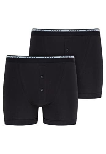 Jockey Boxer Trunk - Boxershorts Herren im 2er Pack, Unterhosen mit Eingriff und Knöpfen, Unterwäsche aus 100% Baumwolle, Herren Unterhosen aus Feinripp-Material, 2er Set, in Schwarz Jockey Boxer Trunk - Boxershorts Herren im 2er Pack, Unterhosen mit Eingriff und Knöpfen, Unterwäsche aus 100% Baumwolle, Herren Unterhosen aus Feinripp-Material, 2er Set, in Schwarz von Jockey