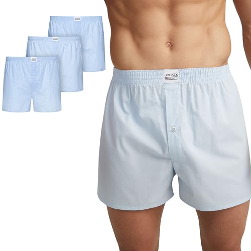 Jockey Boxer Woven - Baumwoll Boxershorts Herren im 3er Pack, Unterhose mit Eingriff und Knopf, atmungsaktive Unterwäsche für Männer, weicher Komfortbund, 3er Set, in Mehrfarbig von Jockey