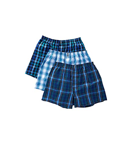 Jockey Classic 3-Pack Boxer - Soft Plaid (White & Green)/Varigated Plaid (Ultra Blue)/ Huge Check (Blue & Green) - X-Large von Jockey