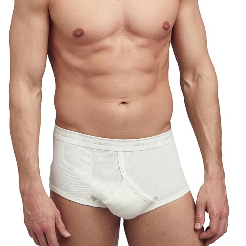 Jockey Classic Cotton Rib Y-Front Brief – weicher Herren-Slip mit hoher Leibhöhe, Unterwäsche aus 100% gekämmter Baumwolle, Unterhosen mit Eingriff, in Weiß von Jockey