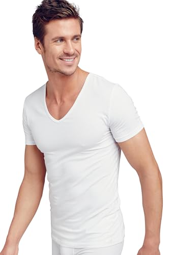 Jockey Cotton+ V-Neck Shirt 2er Pack | Baumwoll T-Shirts für Herren mit Kurzarm | V-Ausschnitt | Basic Shirts mit elastischen Mikrofasermaterial und Slim Fit Passform - Multipack, in Weiß von Jockey