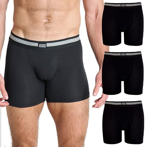 Jockey Boxer Trunk – Boxershorts Herren im 3er Pack, Unterhosen ohne Eingriff, Unterwäsche aus Baumwolle und Elasthan, 3er Set, in Schwarz von Jockey