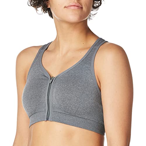 Jockey Damen Mid Impact Reißverschluss Vorne Sport-BH, Medium Grey Heather Melange, Large von Jockey