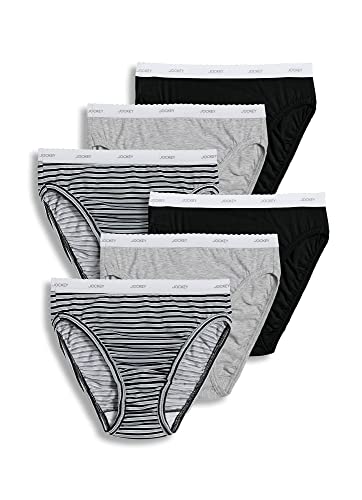 Jockey Damen Unterwäsche Classic French Cut - 6er Pack, Grey Heather/Simple Stripe/Black, 9 Plus von Jockey