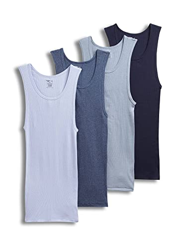 Jockey Herren Unterhemd 100% Baumwolle A-Shirt Tank - 4er Pack, True Navy/Denim Heather/Silver Line Blue/Baby Blue, Klein von Jockey