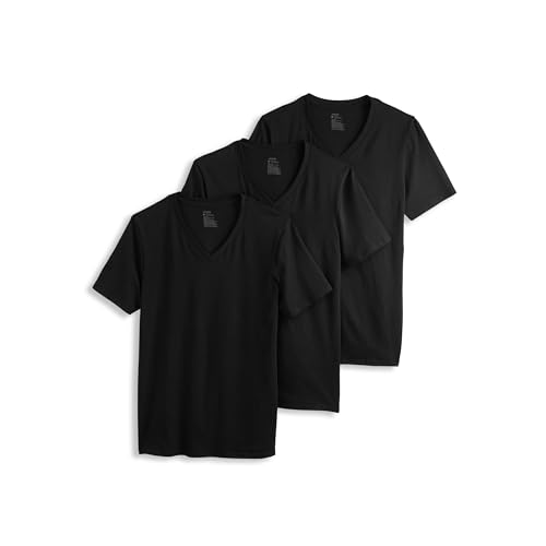Jockey Herren Unterhemd Baumwolle Stretch V-Ausschnitt Unterhemd - 3er Pack, Schwarz, Mittel von Jockey