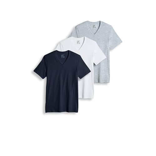 Jockey Herren Unterhemd Classic V-Neck - 3er Pack, Diamond White/Grey Heather/Just Past Midnight, L von Jockey