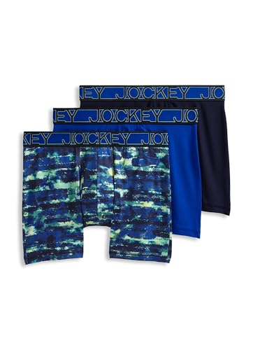Jockey Herren-Unterwäsche, aktive Mikrofaser, 12,7 cm, 3 Stück, Bluest Blue/Smoky Stripe Blues/True Navy, Medium von Jockey