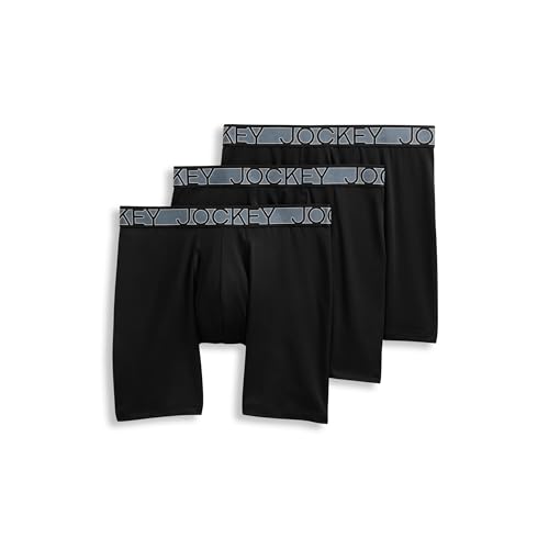 Jockey Herren Unterwäsche Active Mikrofaser 22,9 cm langes Bein Boxershorts – 3er-Pack, Schwarz, Large von Jockey