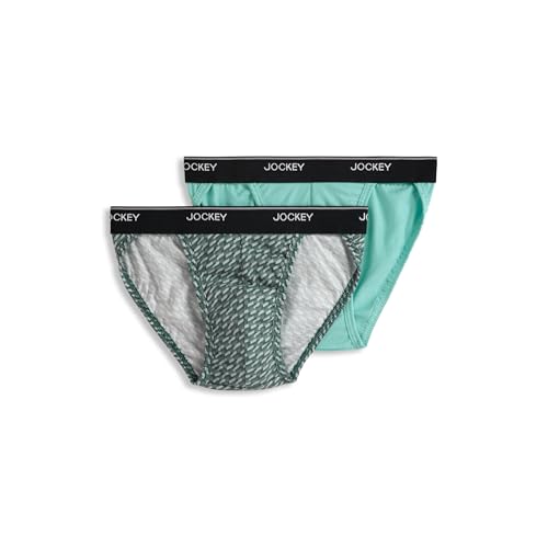 Jockey Herren Unterwäsche Elance String Bikini – 2er-Pack, Green Duet Geo/Opulent Jade, Large von Jockey