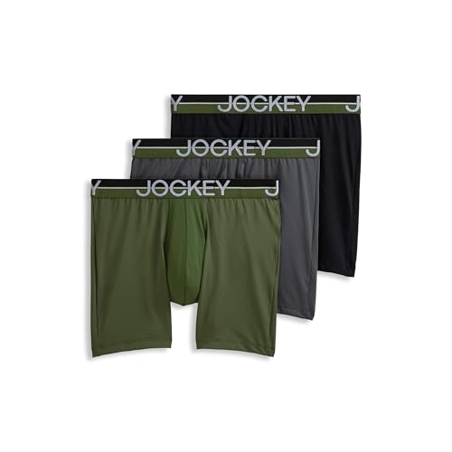 Jockey Infinite Cool Herren-Boxershorts, Mikrofaser, Stretch, 15,2 cm, 3 Stück, Military Green/Battleship Grey/Black, Medium von Jockey