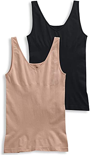 Jockey Life 2-Pack Women's 360 Seamfree Tummy Slimming Tank 5601 (Nude/Black) von Jockey