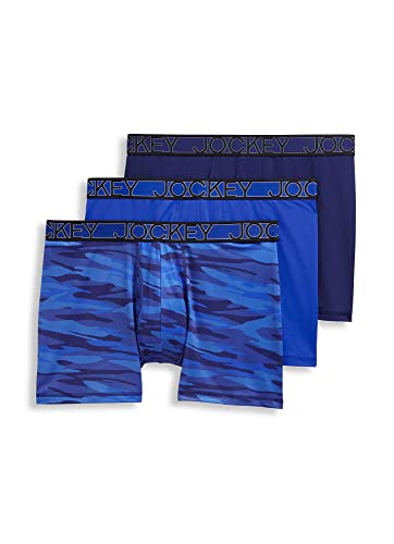 Jockey Men's Underwear Active Microfiber Eco 5" Boxer Brief - 3 Pack, Majestic Blue/Oceanic Camo/Brilliant Blue, 2XL von Jockey