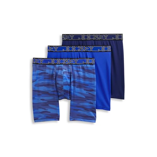 Jockey Men's Underwear Active Microfiber Eco 9" Long Leg Boxer Brief - 3 , Majestic Blue/Oceanic Camo/Brilliant Blue, L Jockey Men's Underwear Active Microfiber Eco 9" Long Leg Boxer Brief - 3 , Majestic Blue/Oceanic Camo/Brilliant Blue, L von Jockey