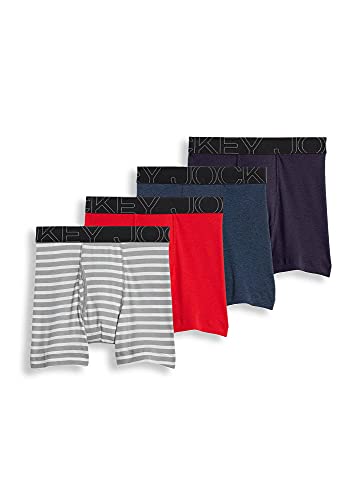 Jockey Men's Underwear ActiveBlend Boxer Brief - 4 Pack, Quartz Grey Stripe/Rough Sea Blue/Racing Red/Navy Heather, m von Jockey