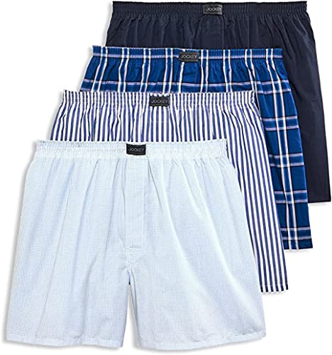 Jockey Men's Underwear ActiveBlend Woven Boxer - 4 Pack, Agent Blue Plaid/Small Plaid/Best Blue/Blue Stripe, m von Jockey