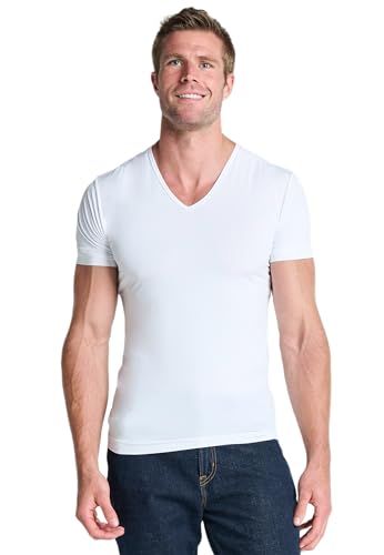 Jockey 24/7 Microfiber Air V-Neck Shirt - T-Shirts für Herren im 2er Pack, Slim Fit T-Shirt mit 4-Wege-Stretch, Kurzarm-Shirt mit V-Ausschnitt, figurbetontes Basic Shirt, 2er Set, in Weiß von Jockey