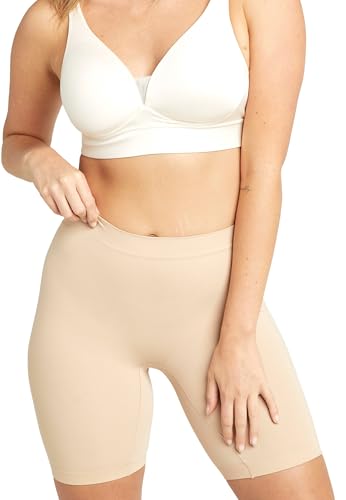 Jockey Skimmies Slipshort – Nahtlose Radlerhose für Frauen - mit langem Bein, Anti-Reibungs-Hose aus atmungsaktivem Mikrofaserstoff, Shorts mit hohem Bund, in Beige von Jockey