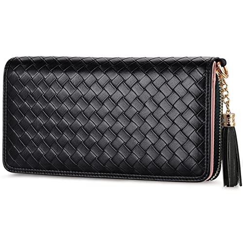 Jocose Moose Damen Geldbörse, große Kapazität Kunstleder Portmonee, Reißverschluss RFID Portemonnaie mit Quaste Anhänger, 12 Kartenfächer und Münzfach von Jocose Moose