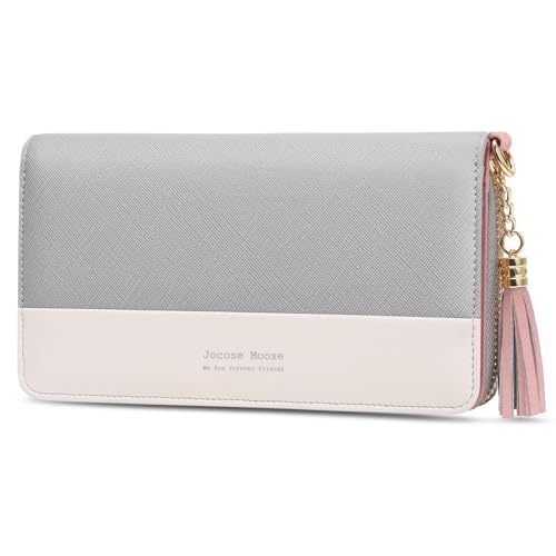 Jocose Moose Damen Geldbörse, große Kapazität Kunstleder Brieftasche, Reißverschluss RFID Geldbörse mit Quaste Anhänger, 12 Kartenfächer und Münzfach von Jocose Moose