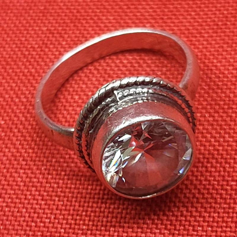 925 Sterling Silber Ring Klar Kristall Glas Stein von JodamelTreasures