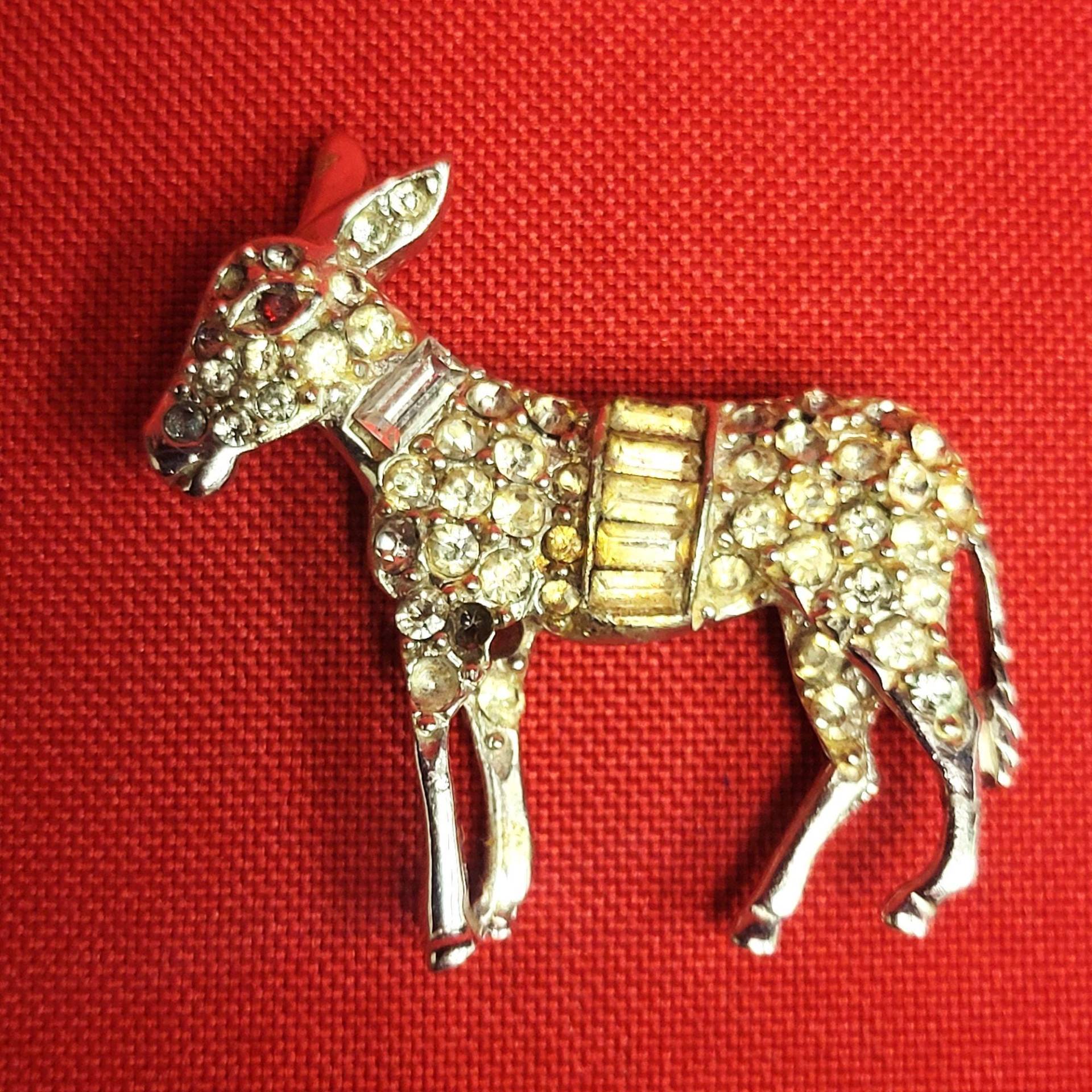 Esel Brosche Pin Silber Ton Klare Stein Pave Muster von JodamelTreasures