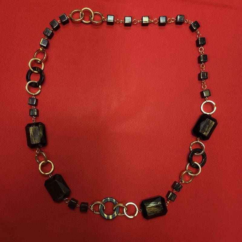 Gold Ton Große Chunky Schwarze Perlen Lange Halskette von JodamelTreasures