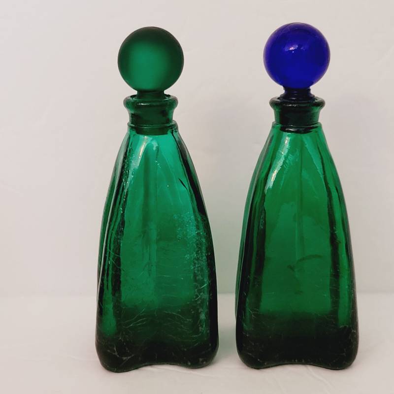 Smaragdgrüne Knisterglasflasche Kobalt-Blau Und Grün Solid Runder Stopfen von JodamelTreasures