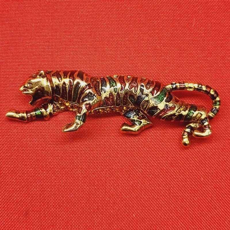 Vintage Antikd Gold Ton Emaille Strass Leopard Tiger Brosche Pin von JodamelTreasures