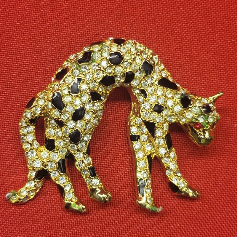 Vintage Emaille Strass Gold Ton Leopard Brosche Pin von JodamelTreasures