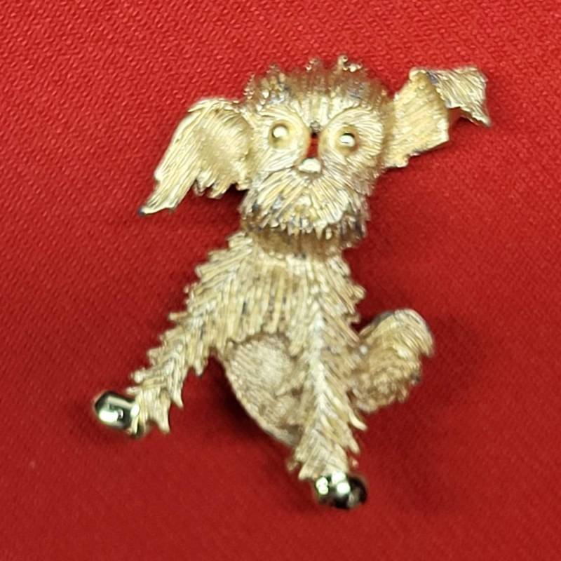 Vintage Floppy Ohr Welpen Pudel Scottie Hund Figur Gold Ton Anstecknadel von JodamelTreasures