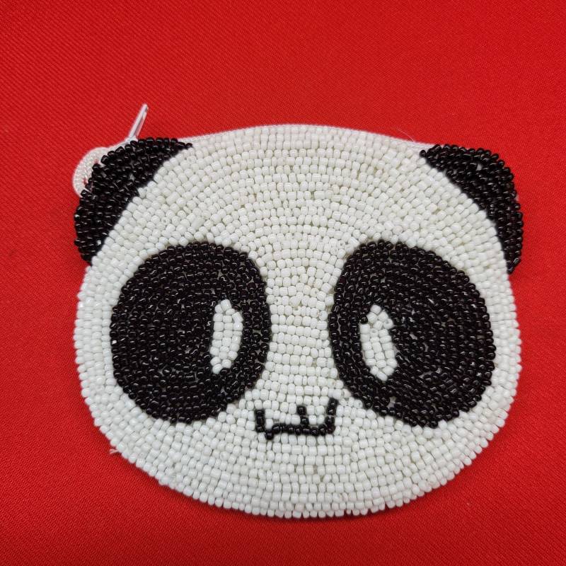 Vintage Geldbörse Panda Bär Perlen Schwarz Weiß Seide Gefüttert von JodamelTreasures
