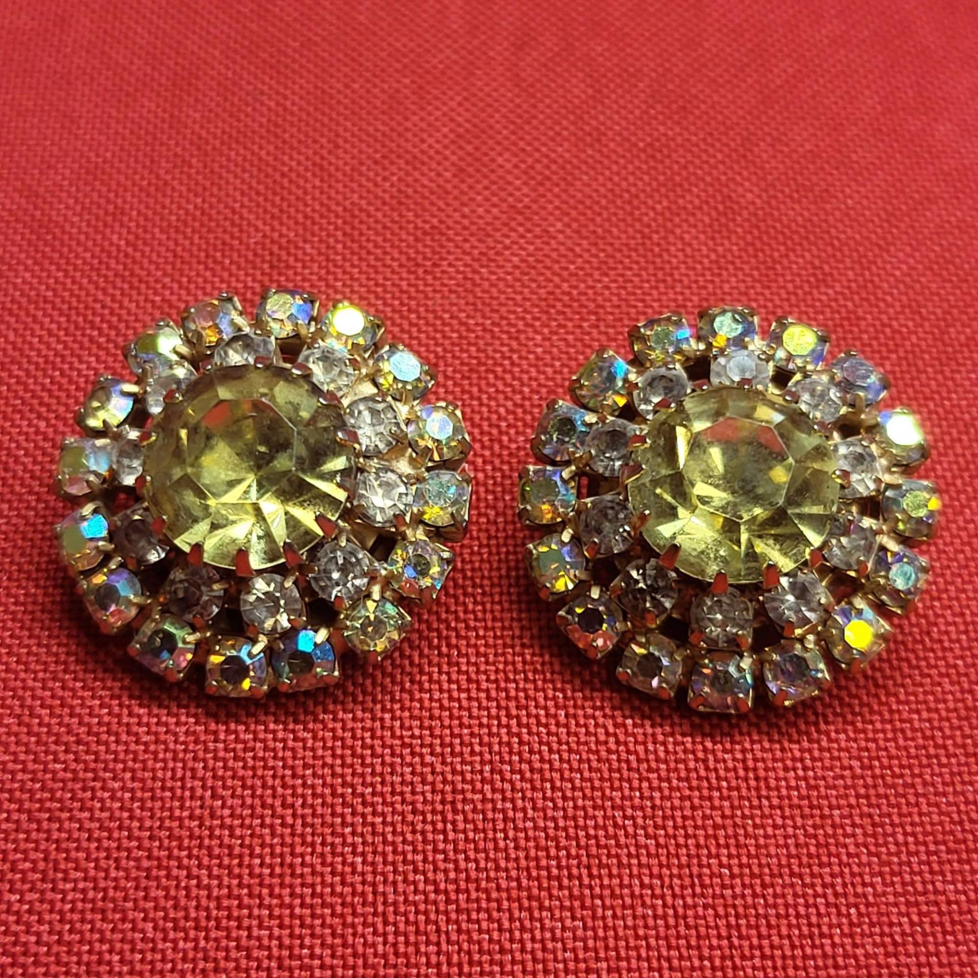 Vintage Gold Ton Bernstein Gelb Kristall Strass Ohrclips von JodamelTreasures