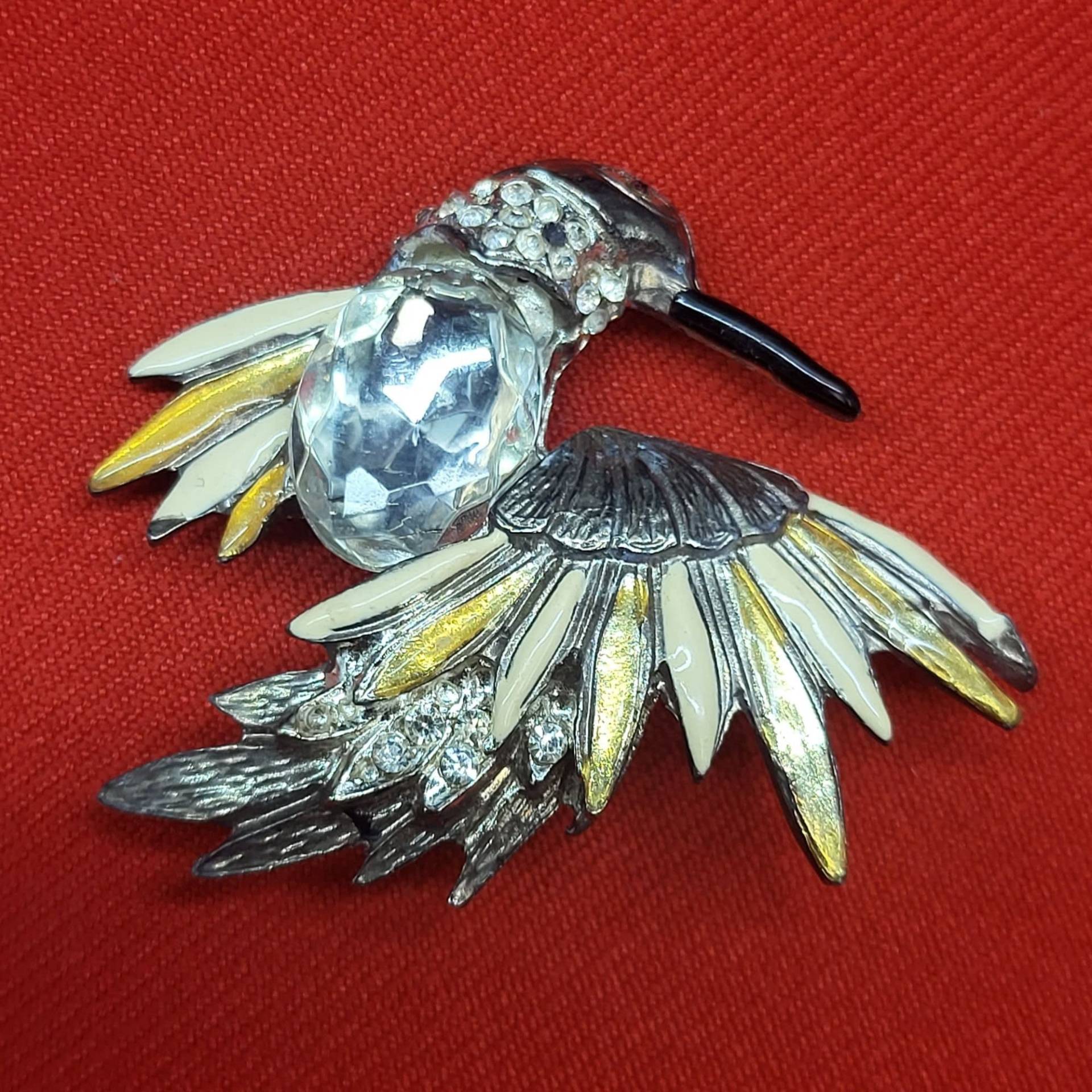 Vintage Kolibri Kristall Brust Brosche Pin Gold Silber Ton von JodamelTreasures