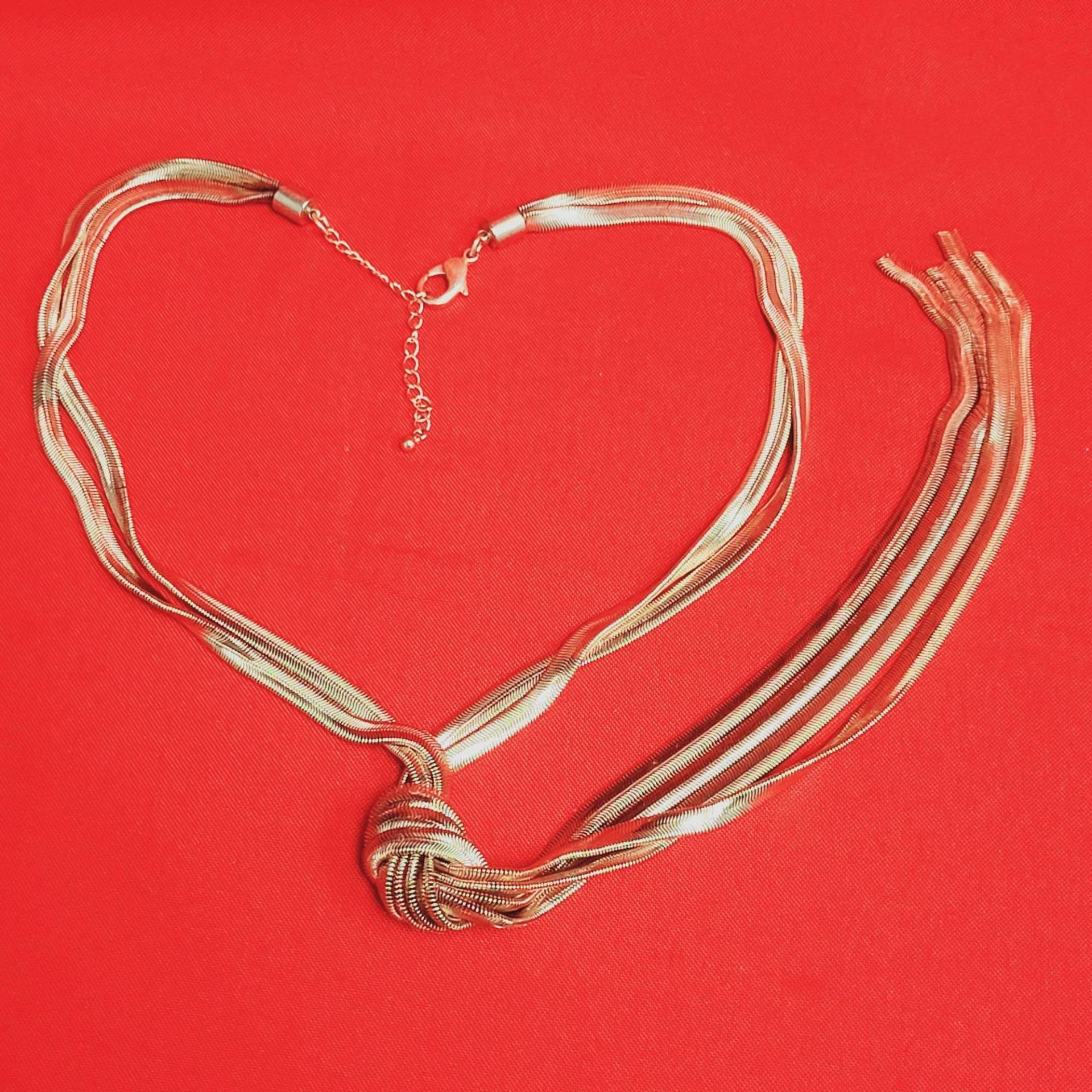 Vintage Lange Gold Ton Verknotete Schlangenkette Quaste Fischgrät Halskette von JodamelTreasures