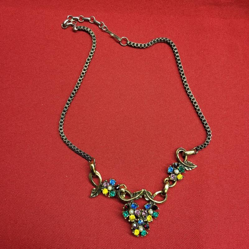 Vintage Multi Farbige Strass Blumen Box Kette Bronze Halskette von JodamelTreasures