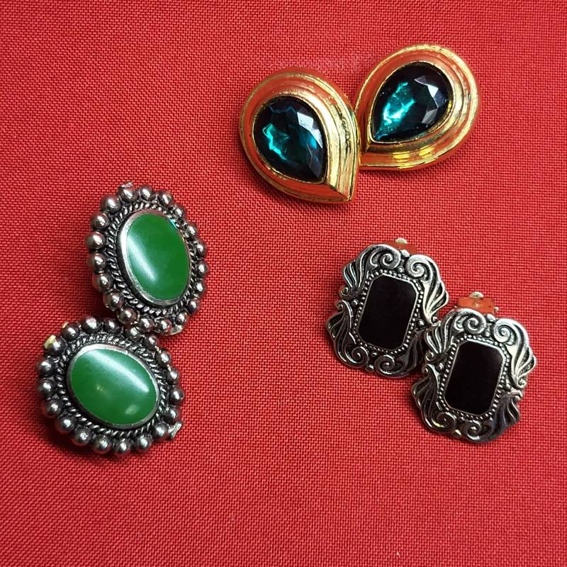 Vintage Ohrclips Gold Und Silberfarbenes 3Er Set von JodamelTreasures